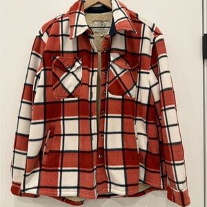 Sage Red and White Plaid Utility Jacket